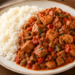 Lomo de Cerdo Guisado con Tomate, Pimientos y Champiñones